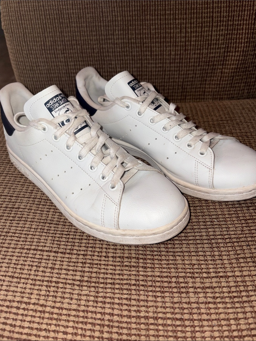 Men’s Stan Smith Size 9 Adidas White and Navy Men’s Leather Sneakers